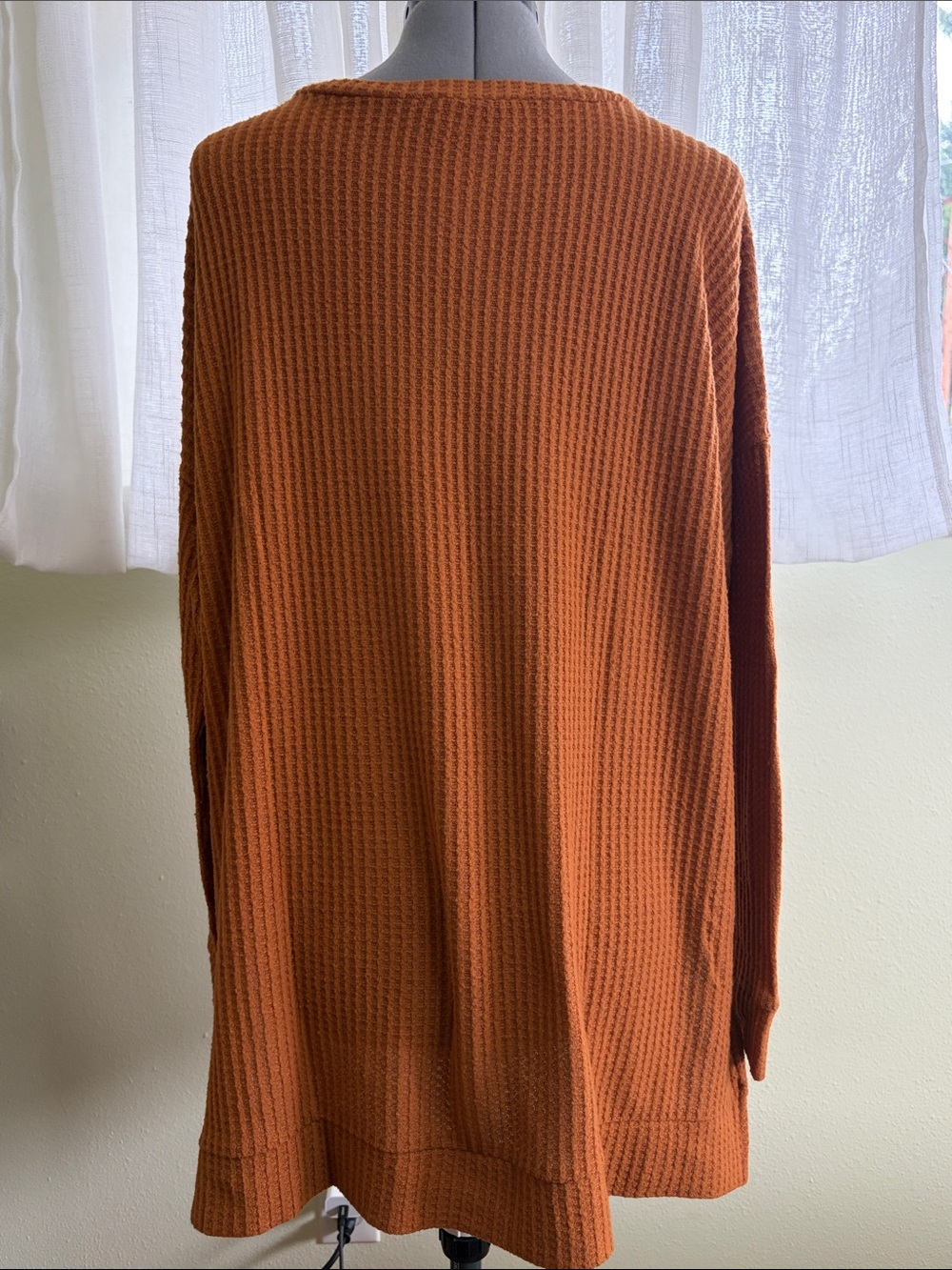 Zenana Outfitters V-Neck Waffle Knit Sweater - Burnt Orange - Picture 4 of 7